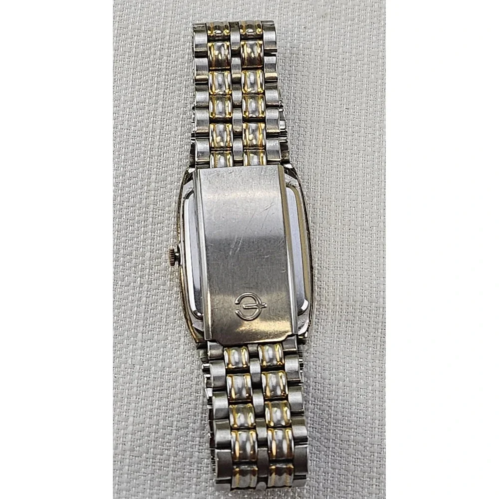 Elgin Two Tone Gold‎ Silver Tone Rectangular Day Date Quartz Watch Men's - READ